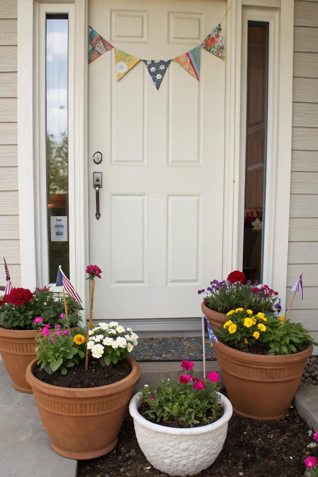 Mini flag stakes offer a subtle and complementary patriotic touch.