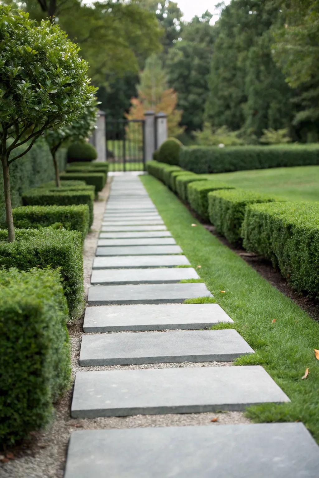 A sleek and modern stepping stone walkway