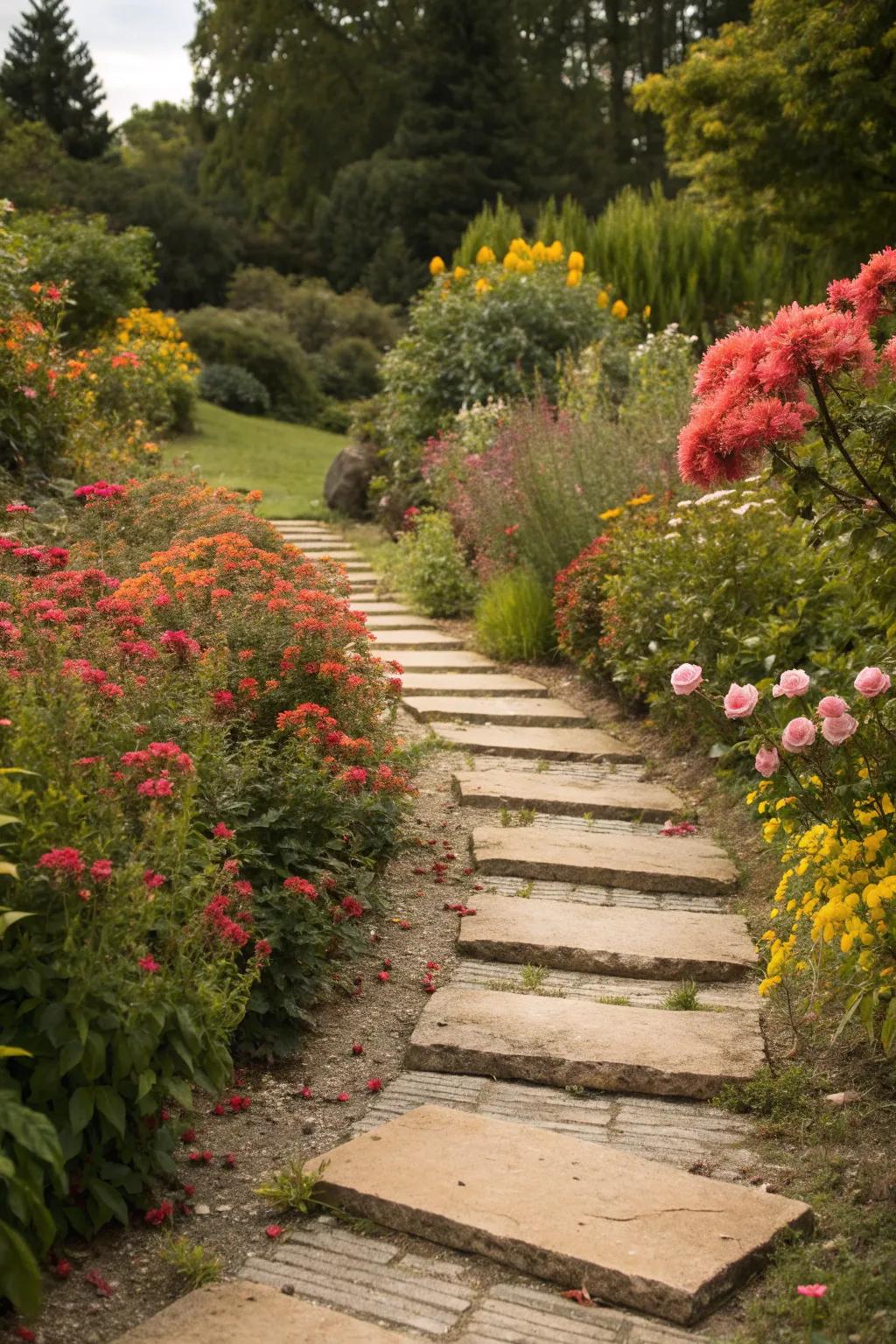 A cozy walkway with warm stone hues