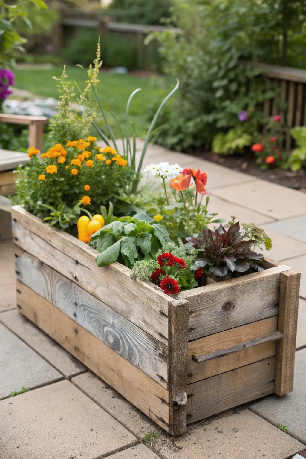 A reclaimed wood planter box is both sustainable and stylish.