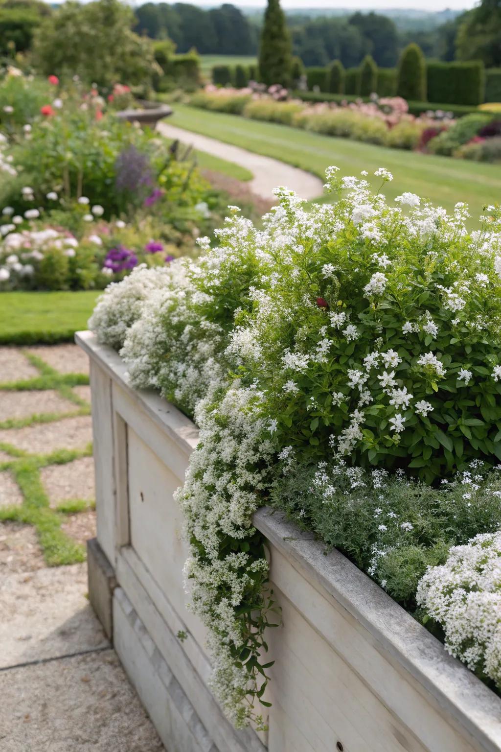 A planter box exuding fragrance with jasmine and sweet alyssum.