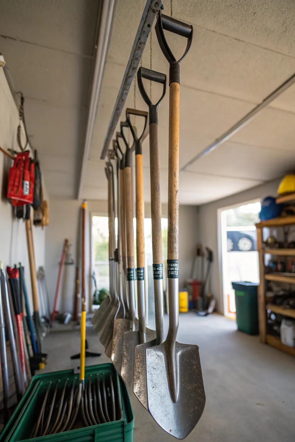 Maximize space with ceiling storage for your tools.