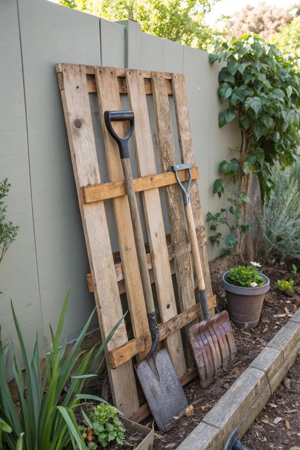 Add rustic charm with vertical pallet storage.