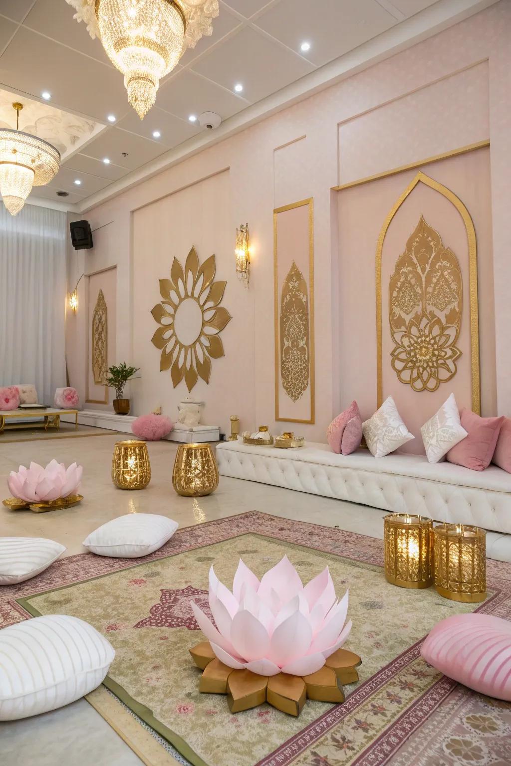 Lotus-inspired colors create a warm and inviting atmosphere.