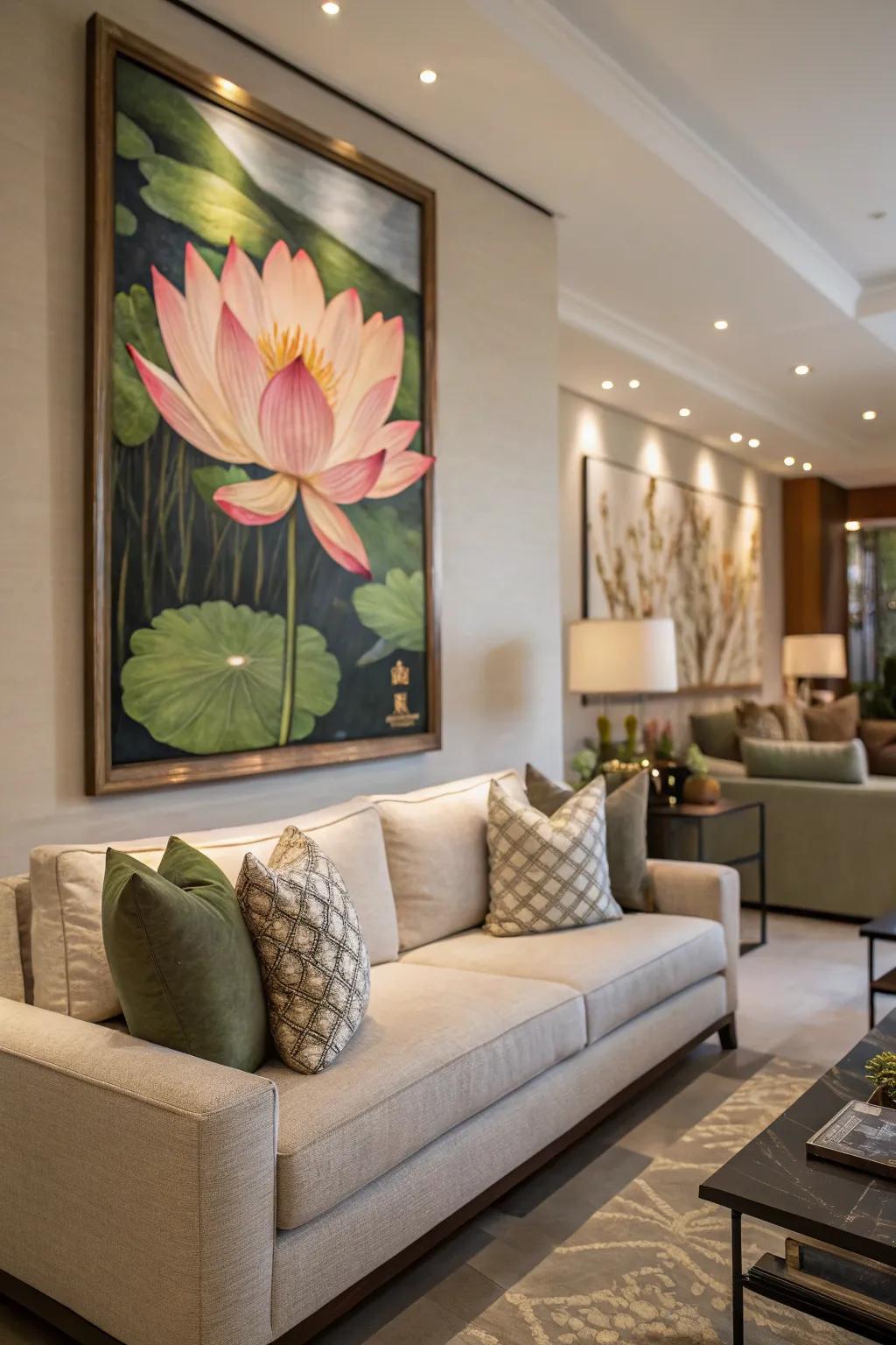 Lotus wall art adds personality to home decor.