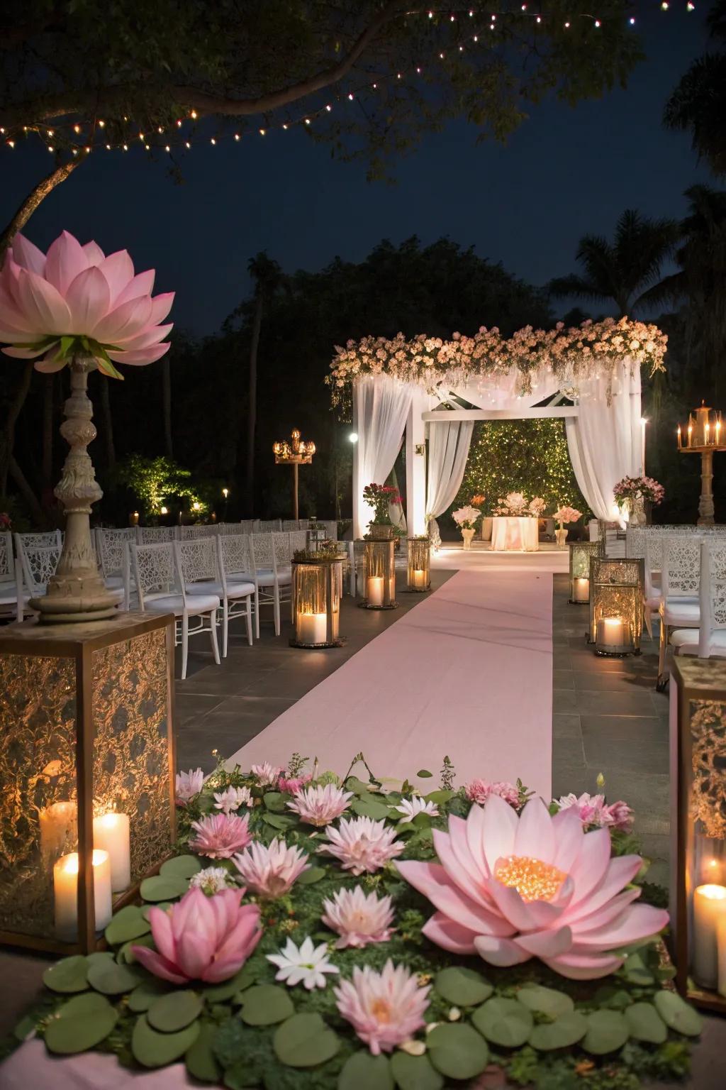 Lotus-themed decor enhances the beauty of weddings.