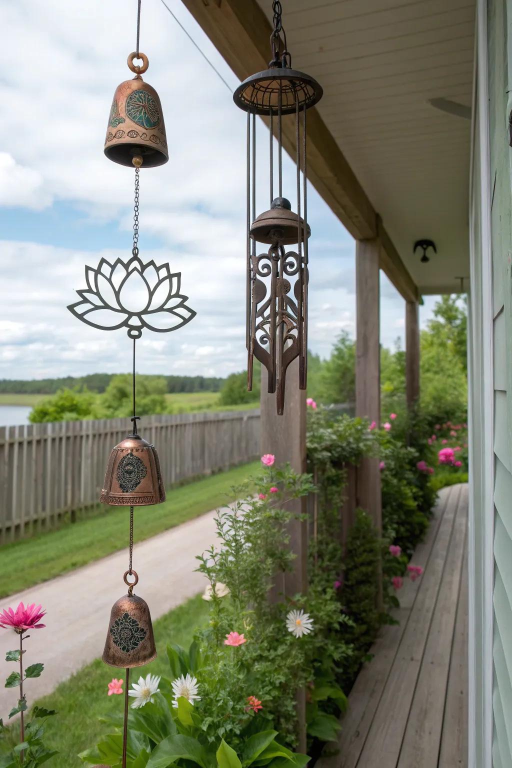 Lotus wind chimes add a serene melody to outdoor areas.