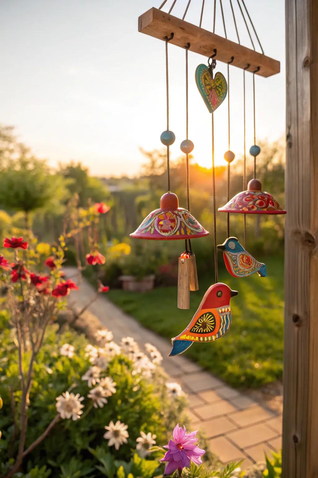 Celebrate your love for birds with bird-shaped clay wind chimes.