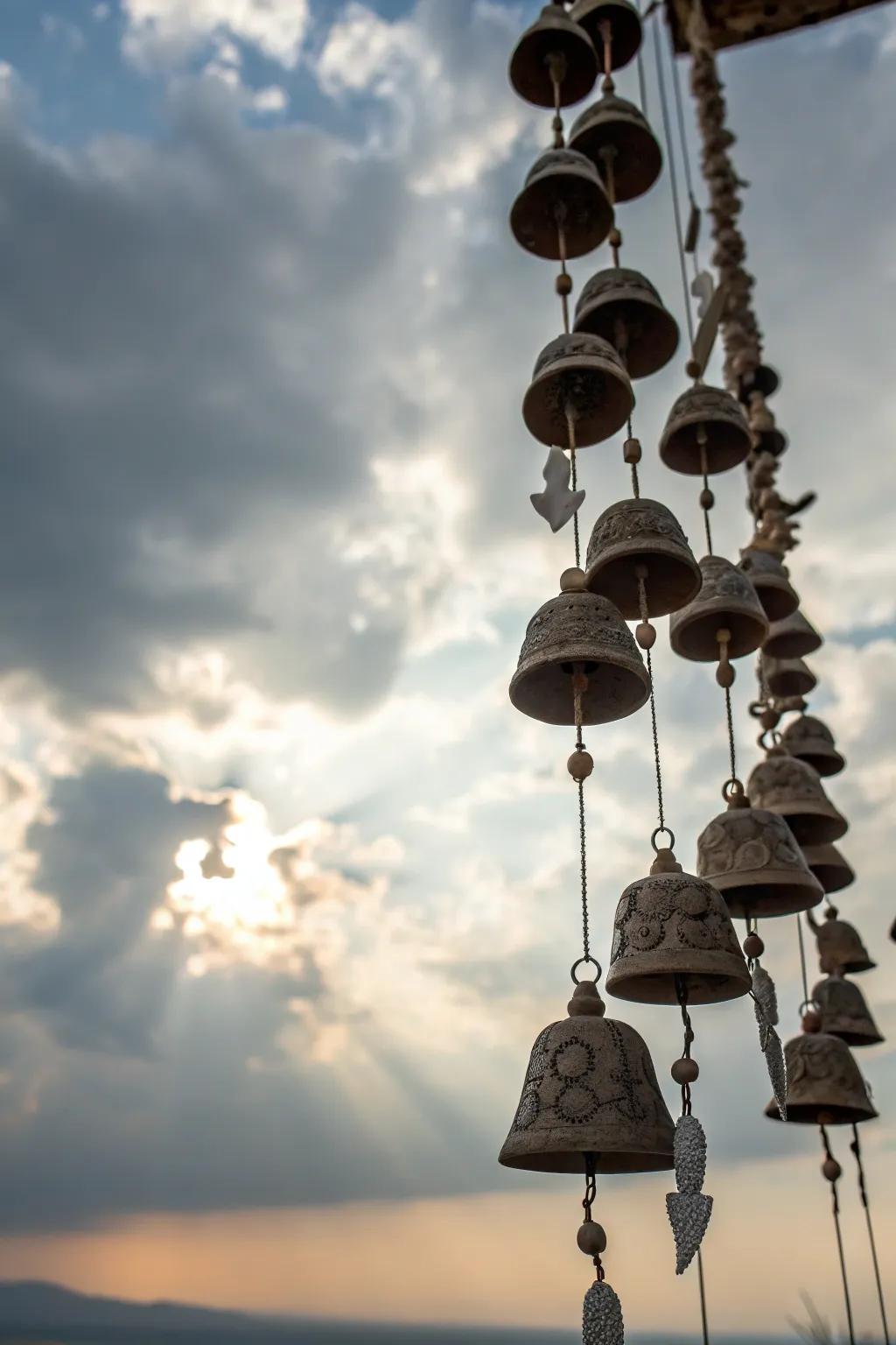 Create a cascading effect with vertically layered clay wind chimes.