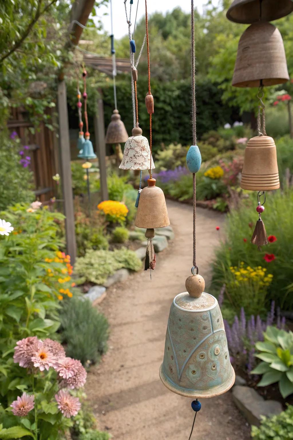 Explore visual variety with mixed size clay wind chimes.