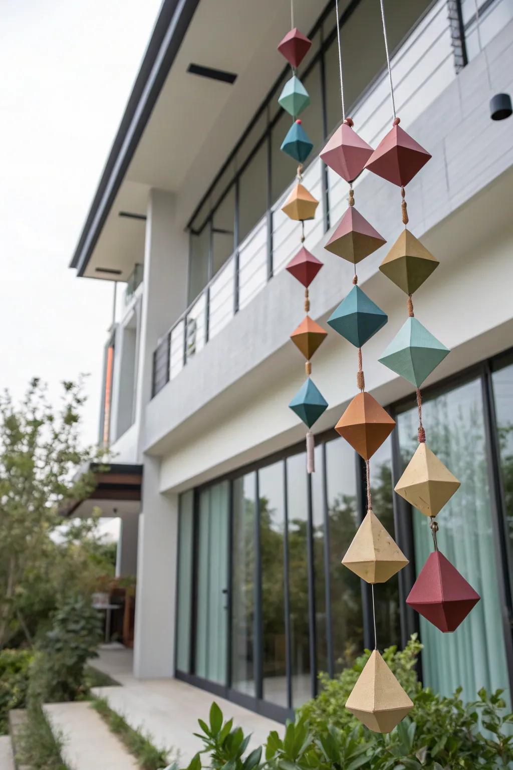 Add a modern twist with geometric clay wind chimes.