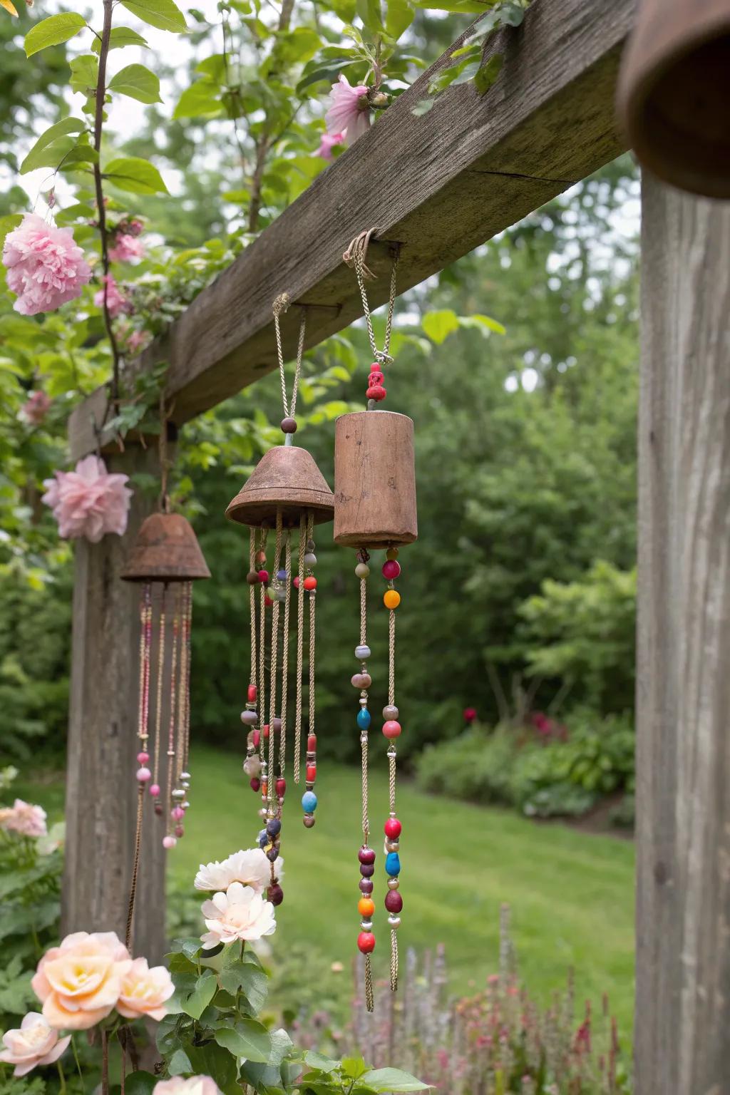 Enhance natural appeal with rustic clay wind chimes.