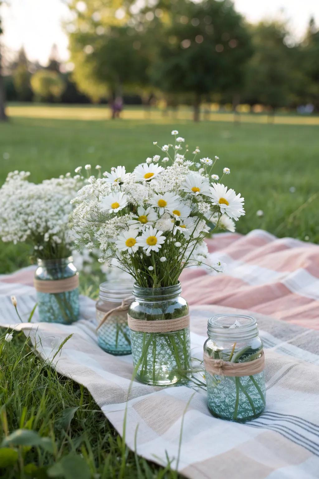 Mason jars offer rustic charm and versatility.