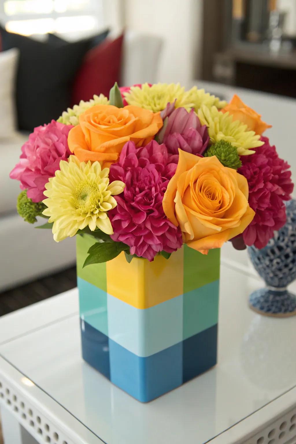 Color-blocked bouquets offer a dramatic and modern floral display.