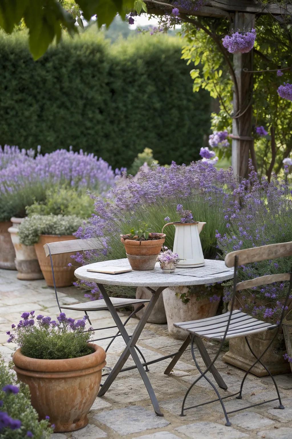 Potted lavender brings the garden directly to your dining experience.