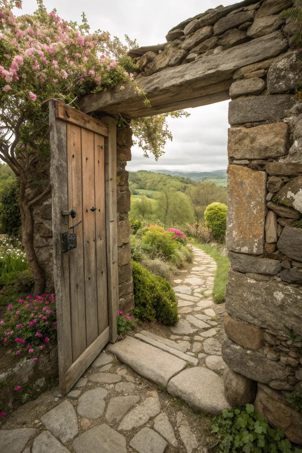 A rustic stone entryway that oozes warmth and charm.