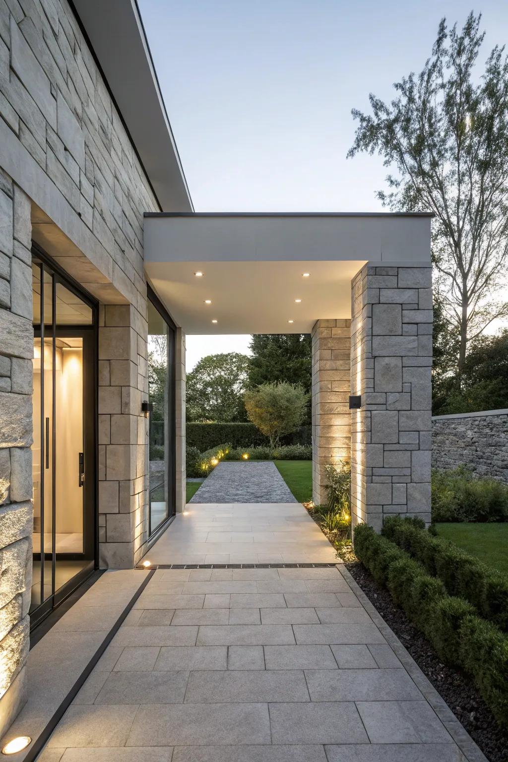 A modern and sleek stone entryway that exudes elegance.