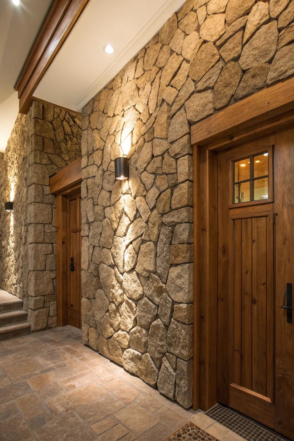 A stone feature wall that stands out at the entryway.