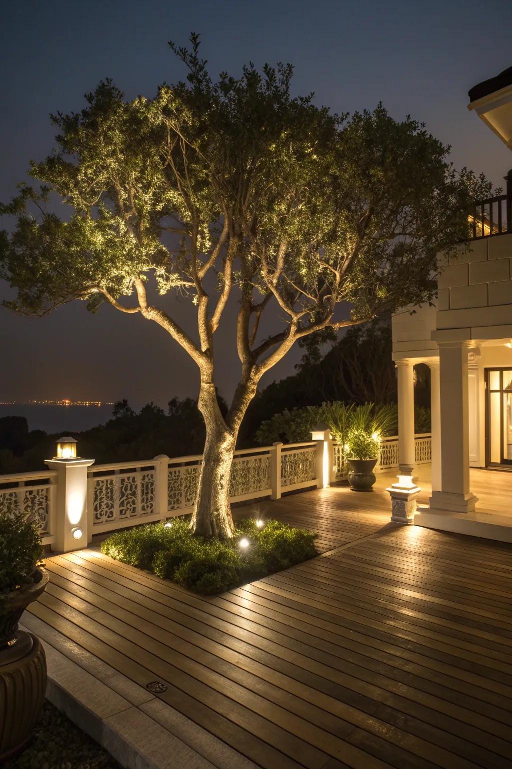 Spotlights adding drama to specific deck features.