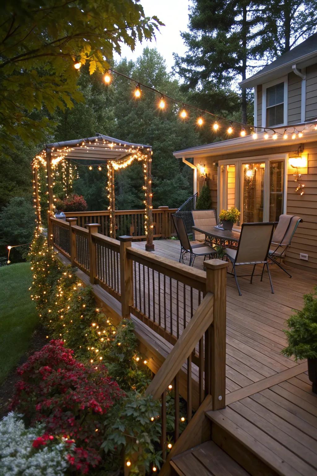 Festive lights bringing joy to the deck year-round.