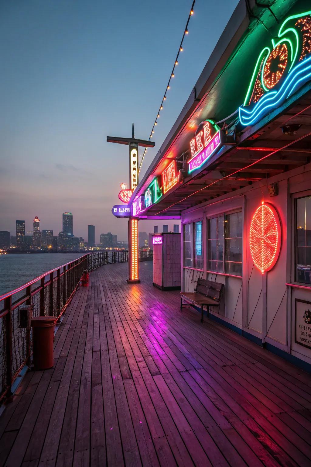 Neon lights adding a bold touch to the deck.