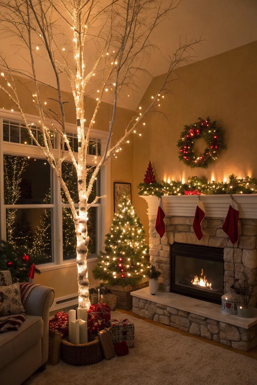 Celebrate the seasons with a festive touch from a lighted birch tree.