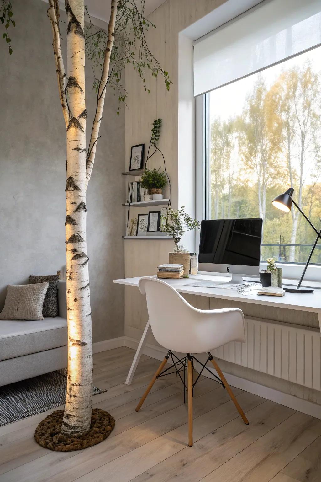 Boost your home office decor and productivity with a lighted birch tree.