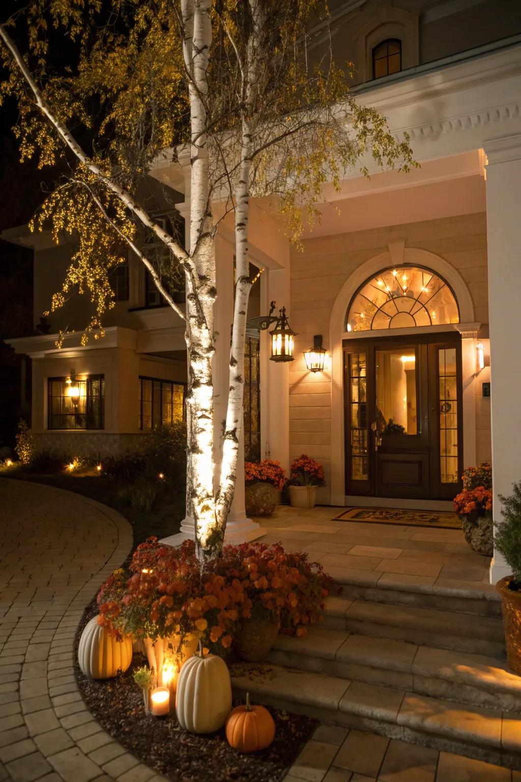 Welcome guests year-round with the timeless elegance of a lighted birch tree.