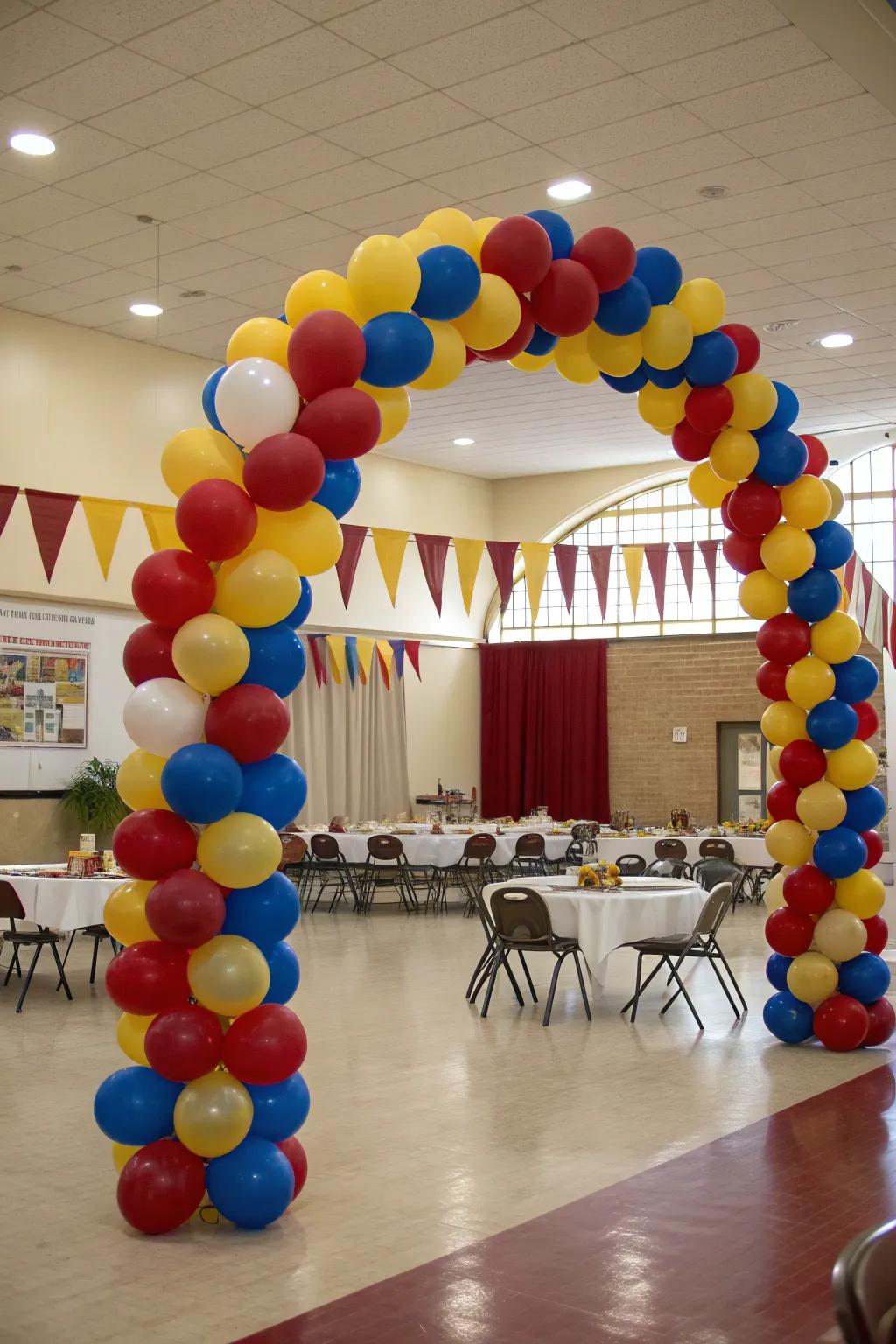 A classic balloon arch in school colors makes any graduation party pop.
