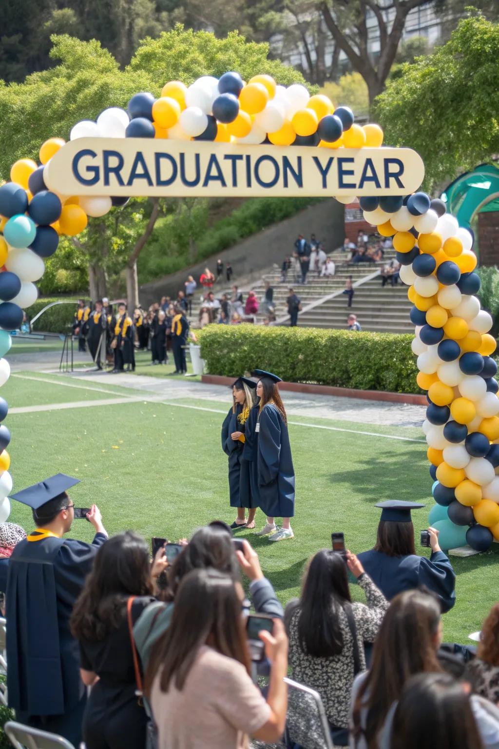 A graduation year arch marks the milestone with pride.