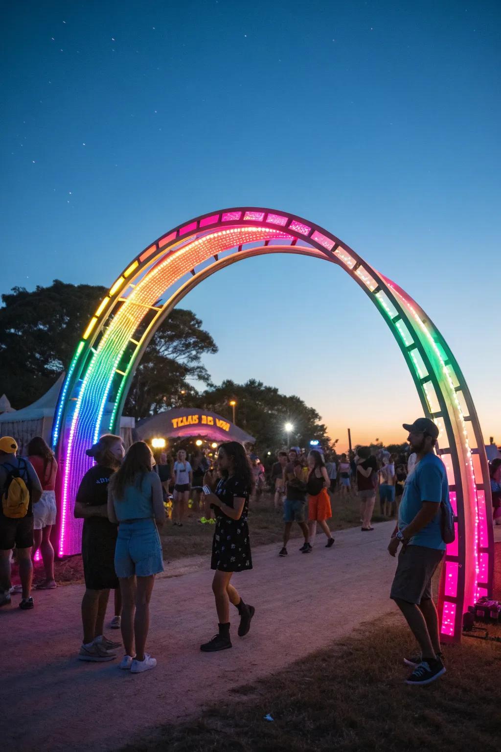 A neon light arch brings a modern and electrifying touch to your celebration.