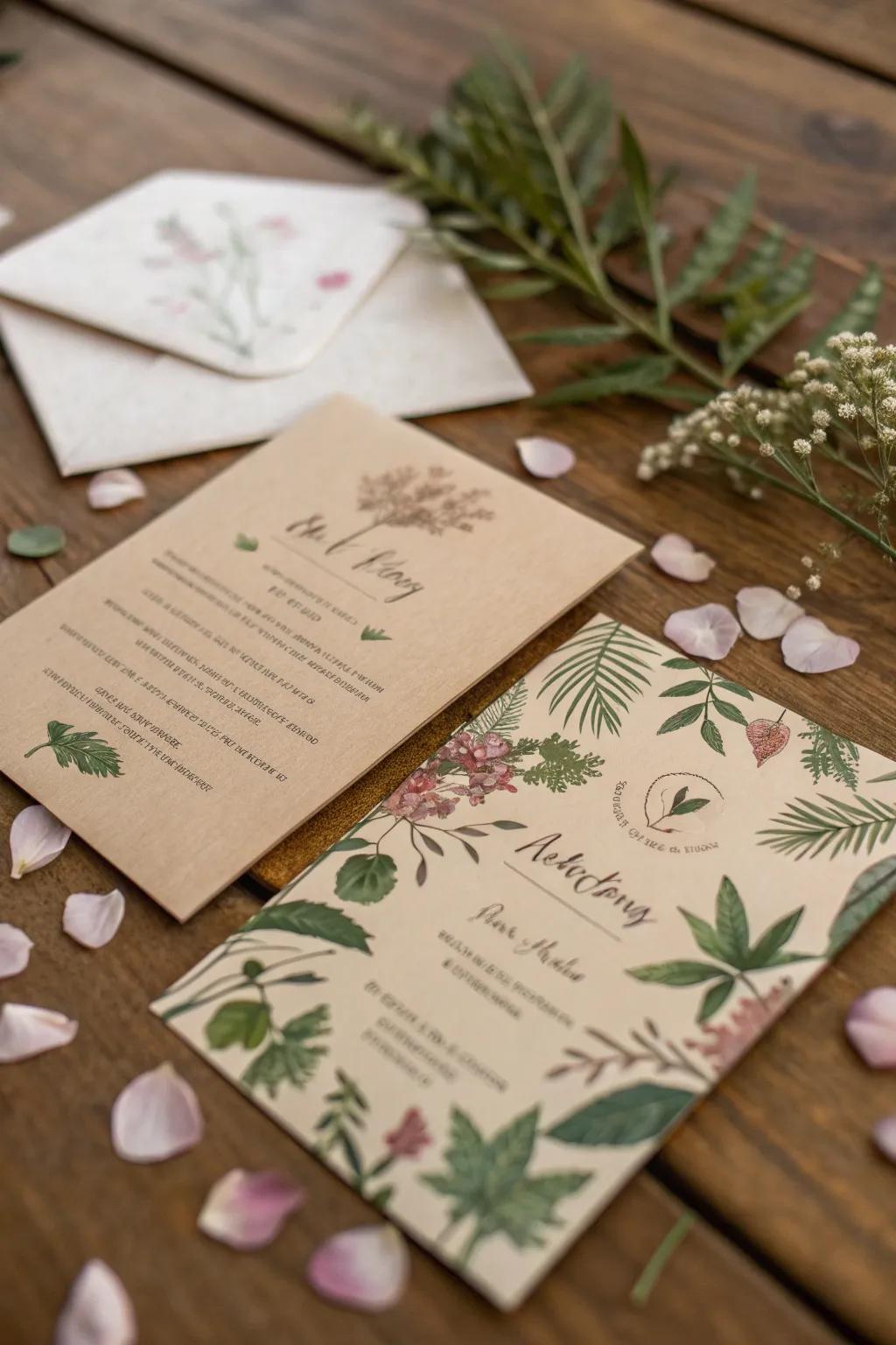 Natural invitations set the tone for your forest celebration.
