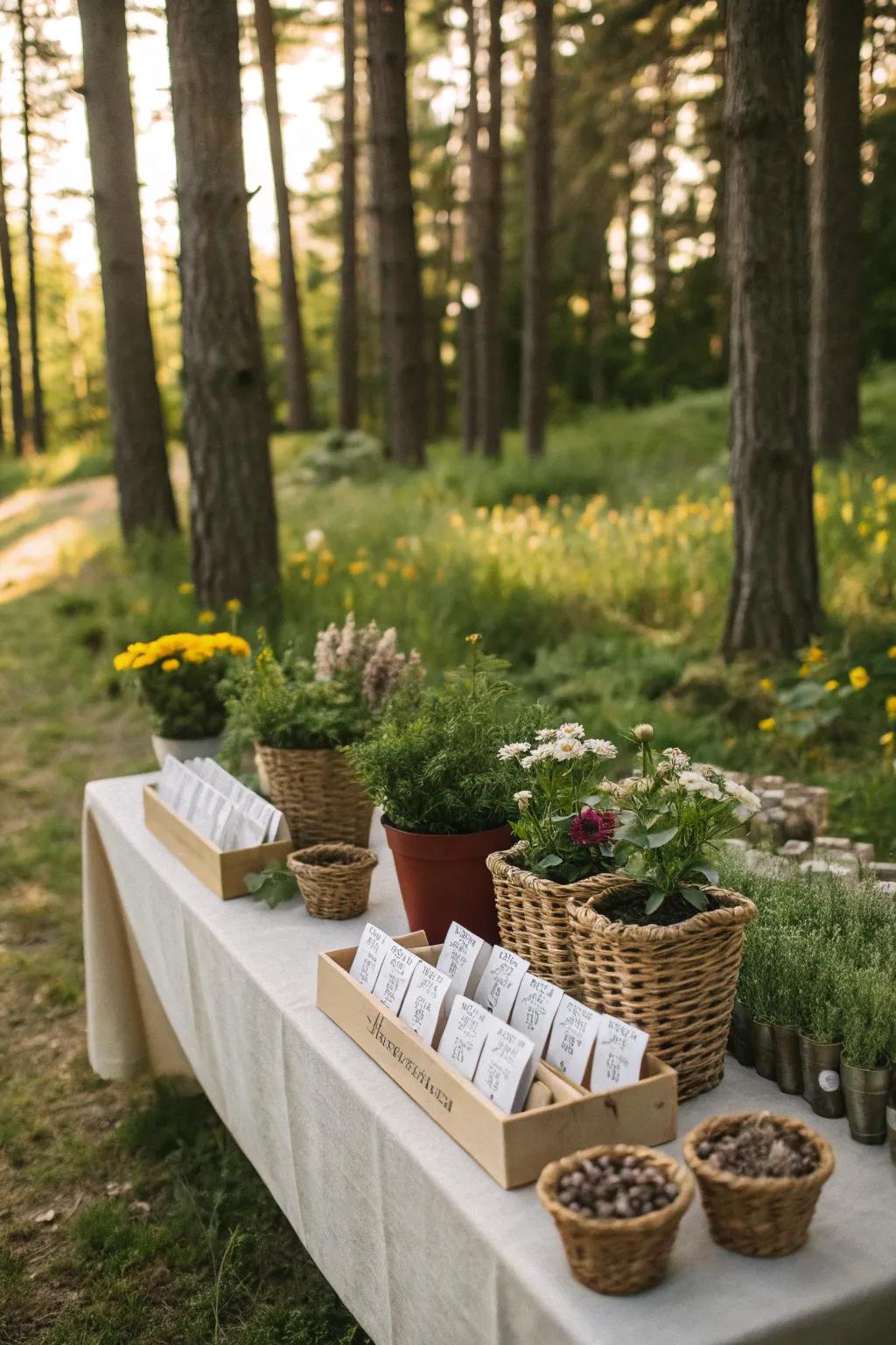 Sustainable favors let guests take a piece of the forest home.