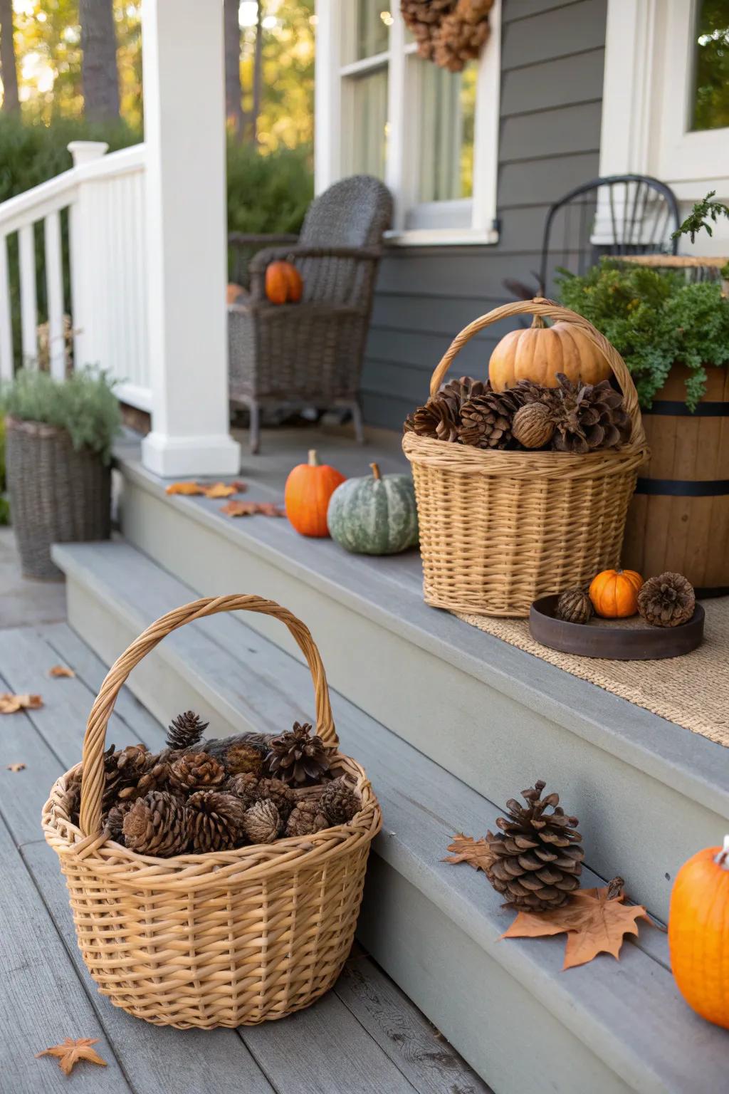 Wicker baskets add texture and warmth