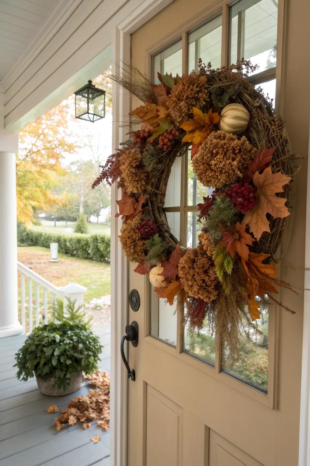 Dried hydrangeas add elegance and texture