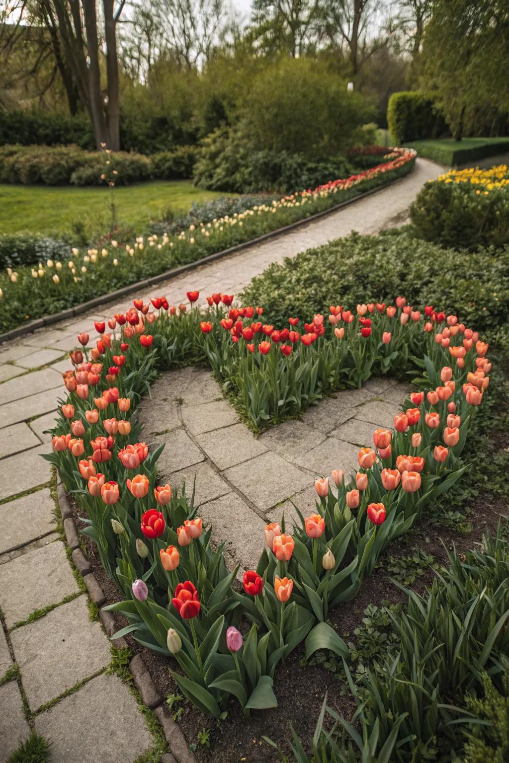 Artful tulip installation in a heart shape.