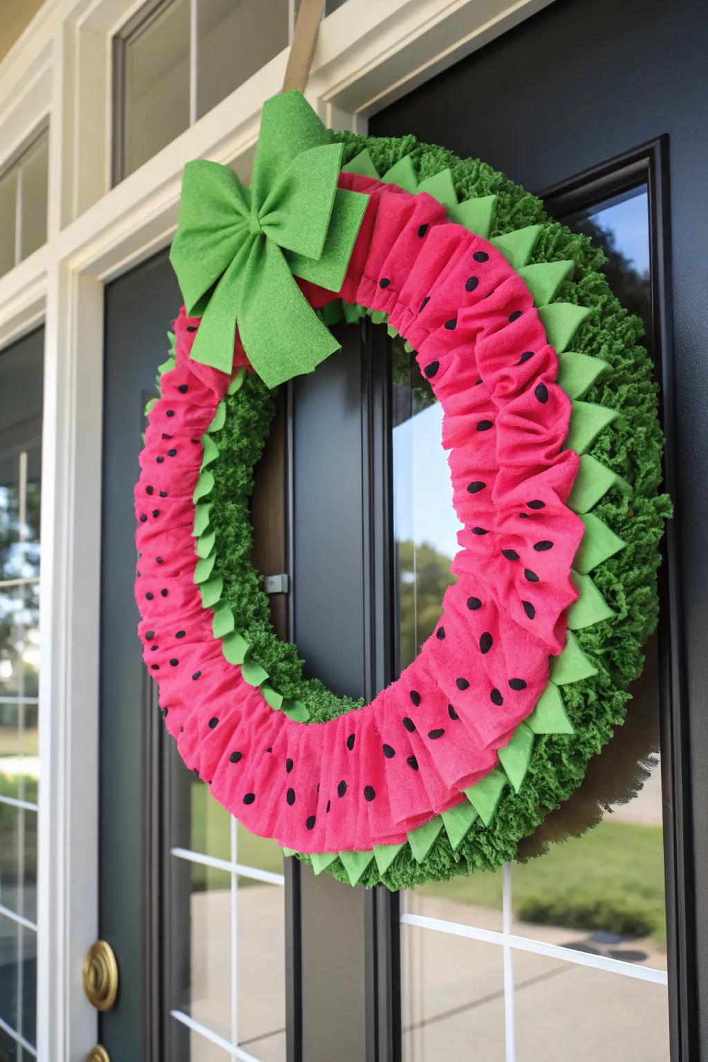 A delightful wreath that resembles a juicy watermelon slice, perfect for a touch of summer nostalgia.