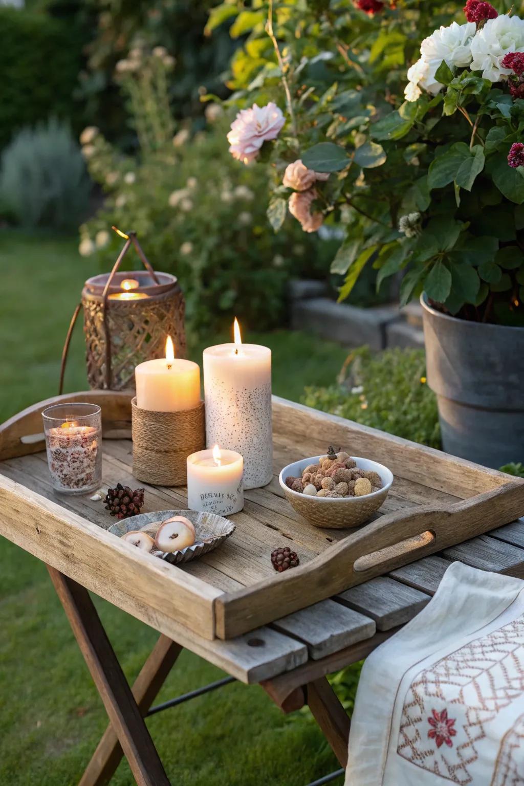 A decorative tray combines style and function effortlessly.