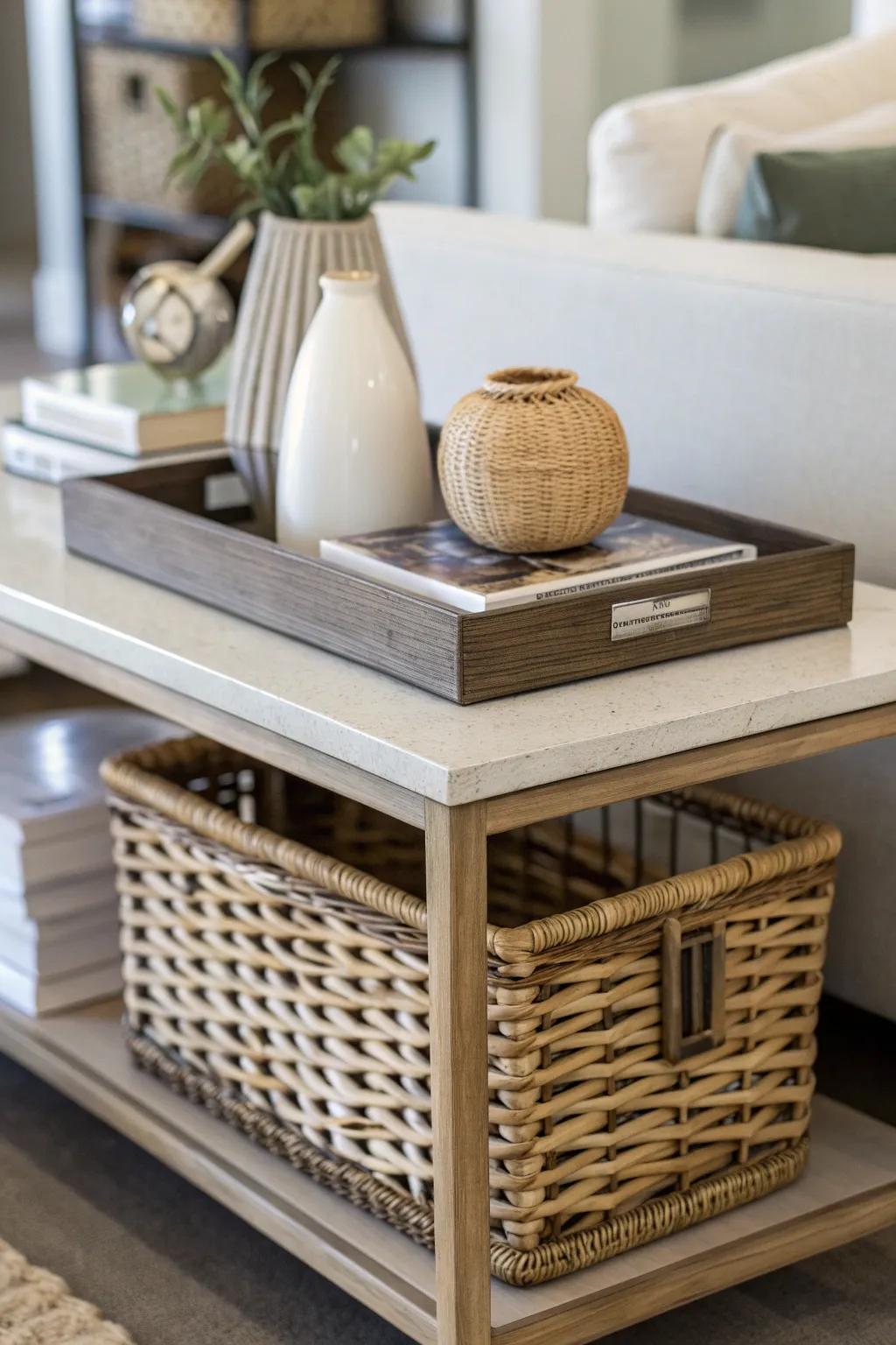 Storage baskets offer both style and practicality.