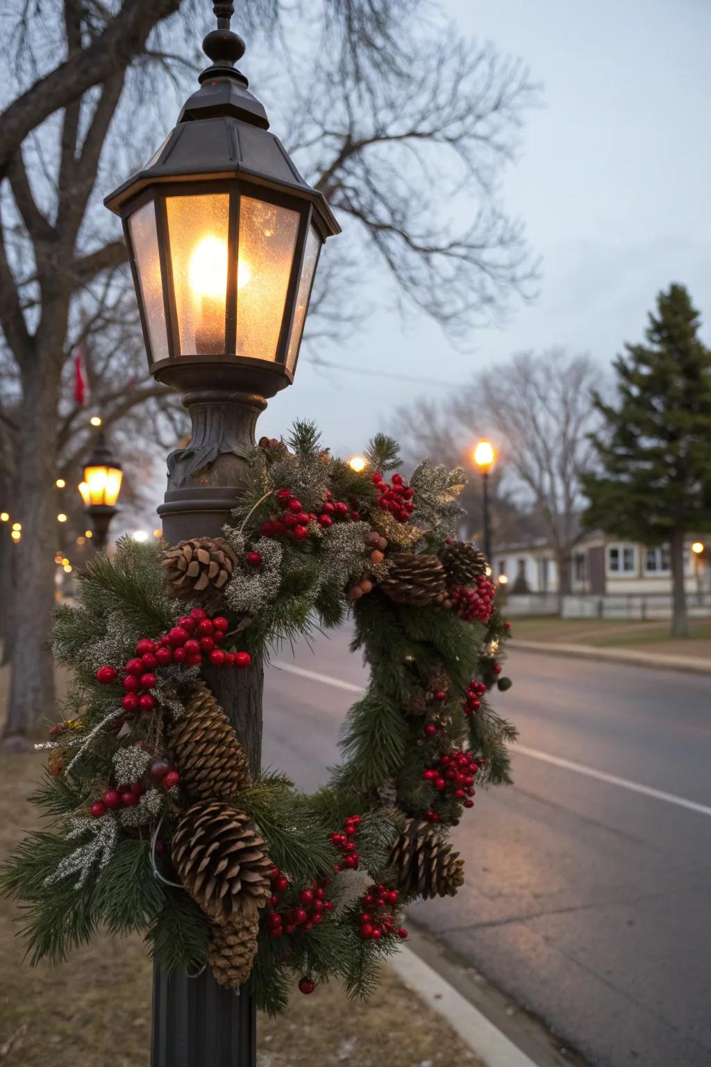 A wreath on your lantern brings a festive touch to the fall season.