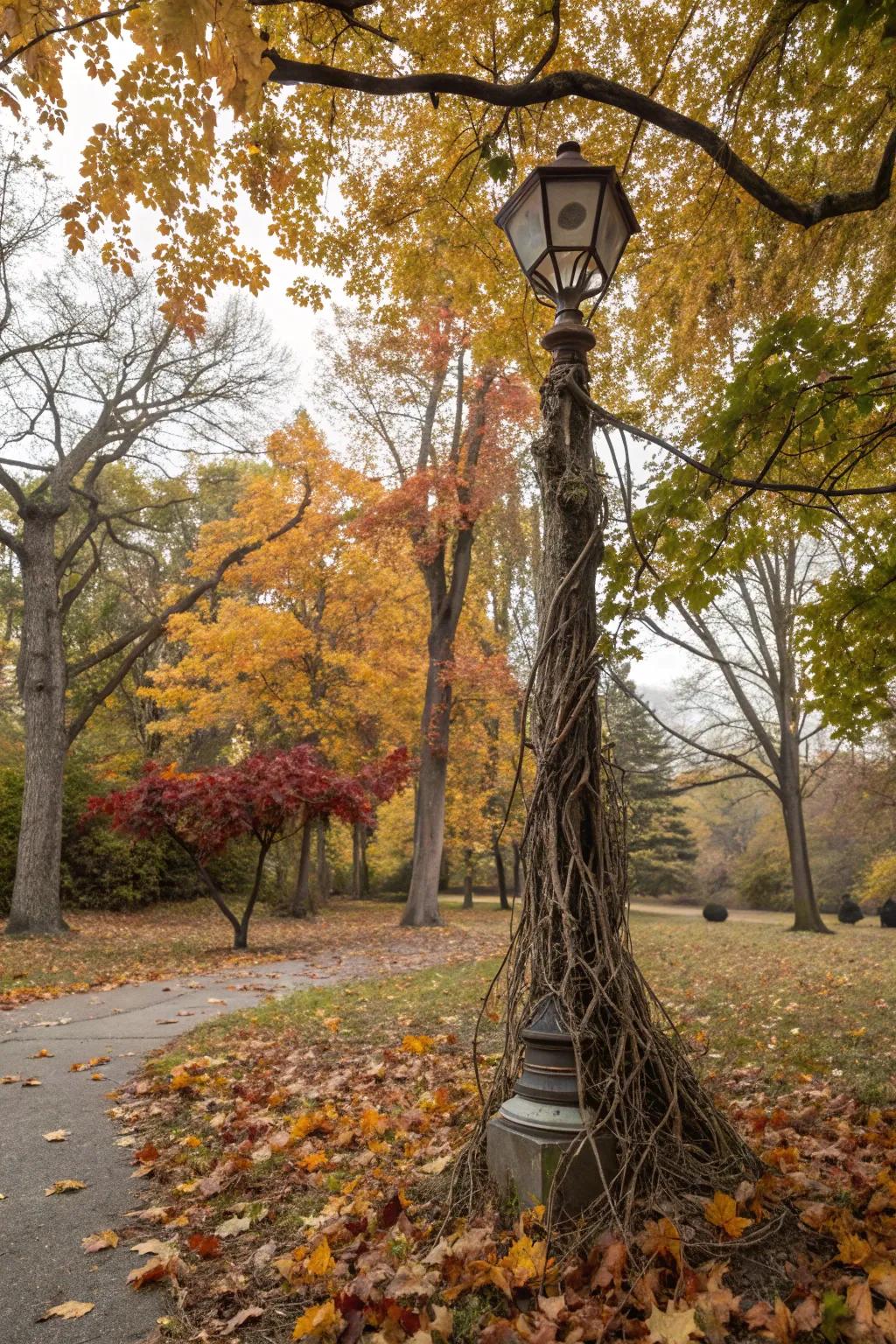 Enhance your lamp post with natural elements like twigs and branches.