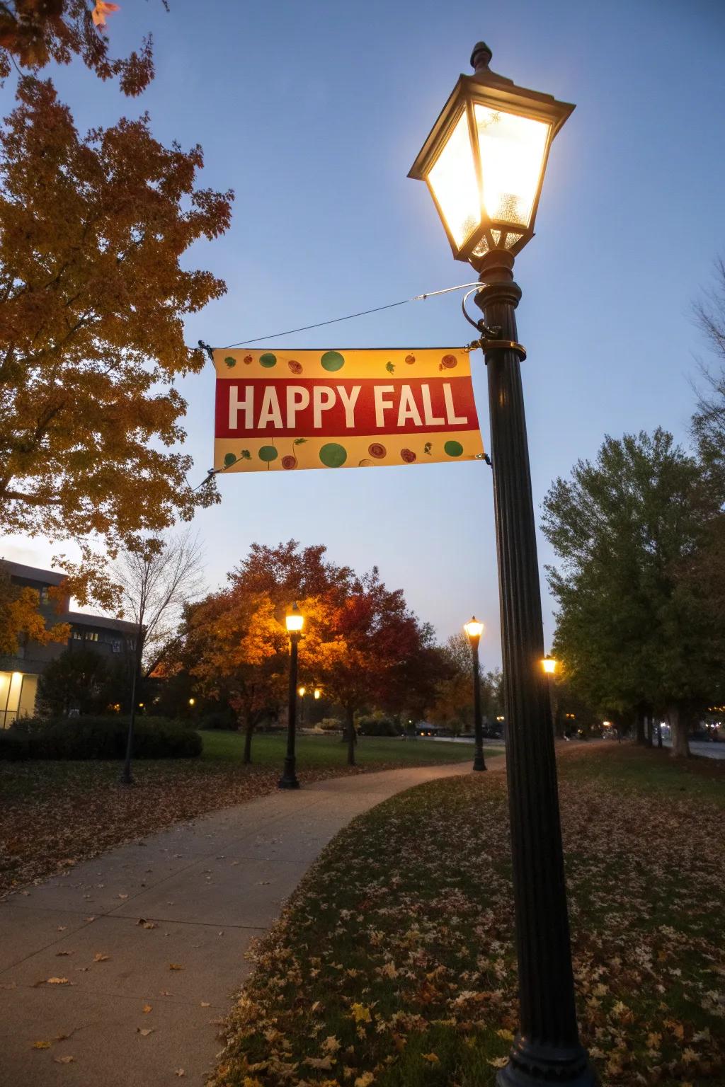 A festive banner adds a joyful message to your lamp post.
