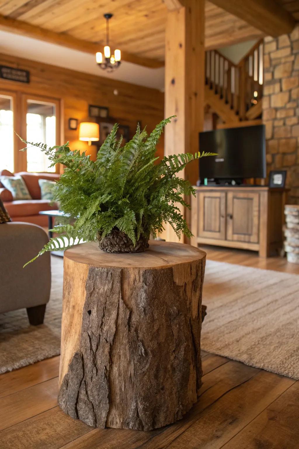 Hollow logs bring rustic charm to plant setups.