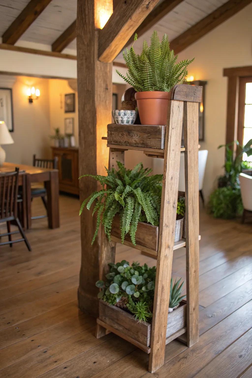 Reclaimed wood stands combine sustainability with style.