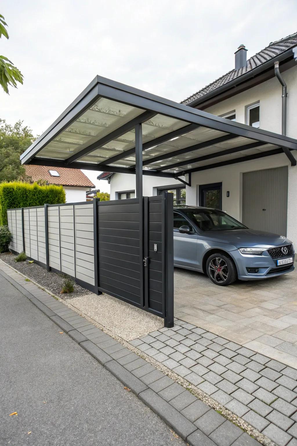 Integration with carport roofing creates a seamless look.