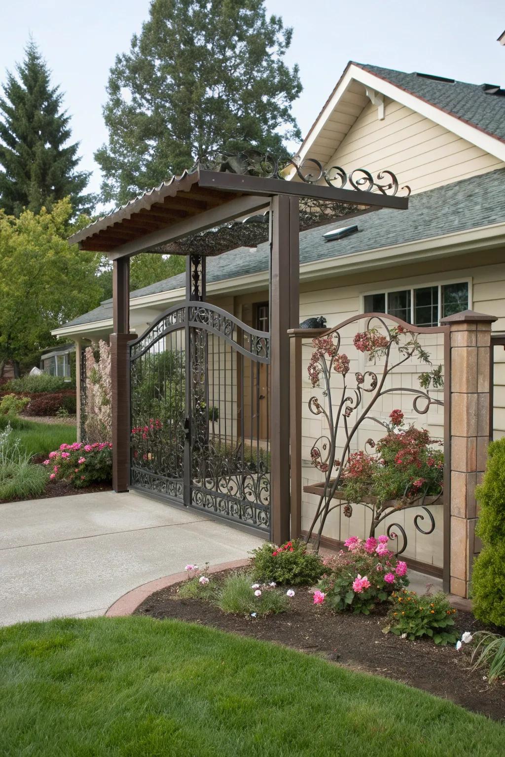 Custom artistic gates become eye-catching features.