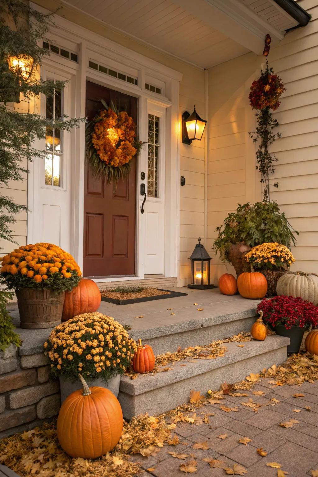 A well-decorated porch sets the tone for a festive Thanksgiving.
