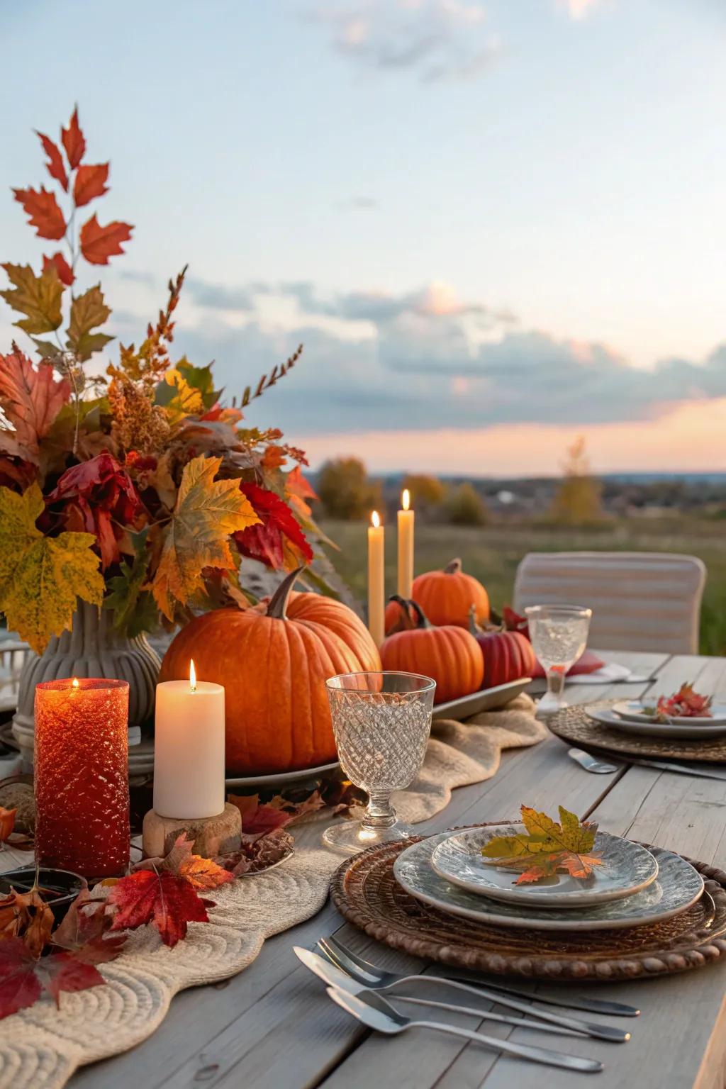 An outdoor dining setup brings a unique experience to Thanksgiving meals.