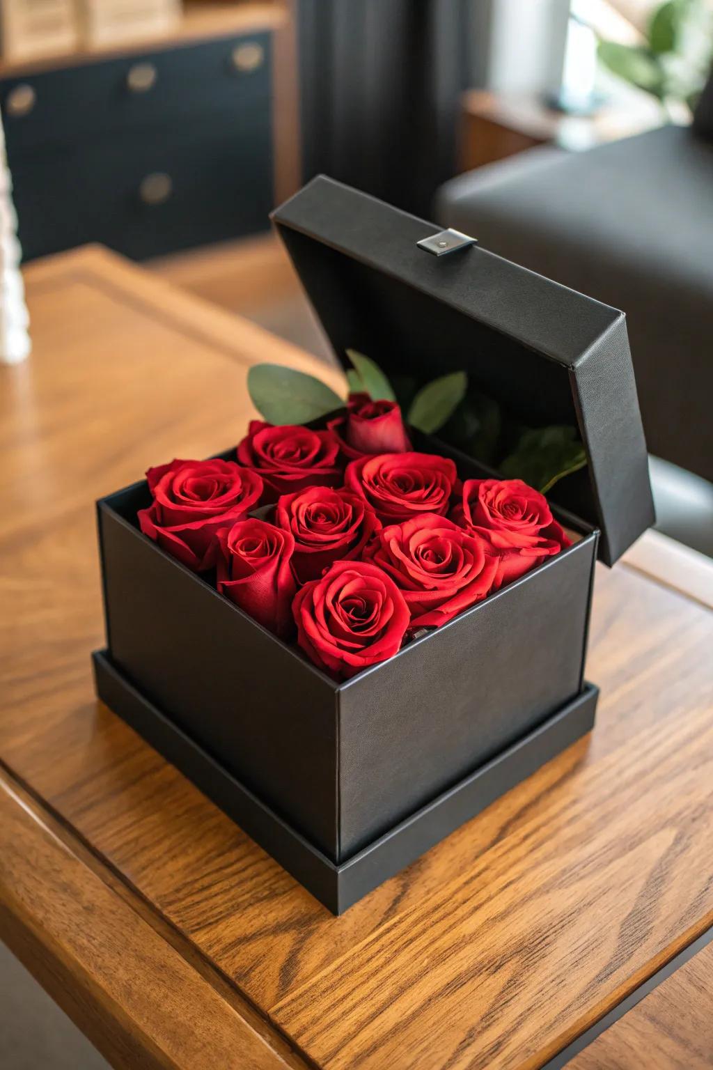 A luxury flower box makes a chic presentation.