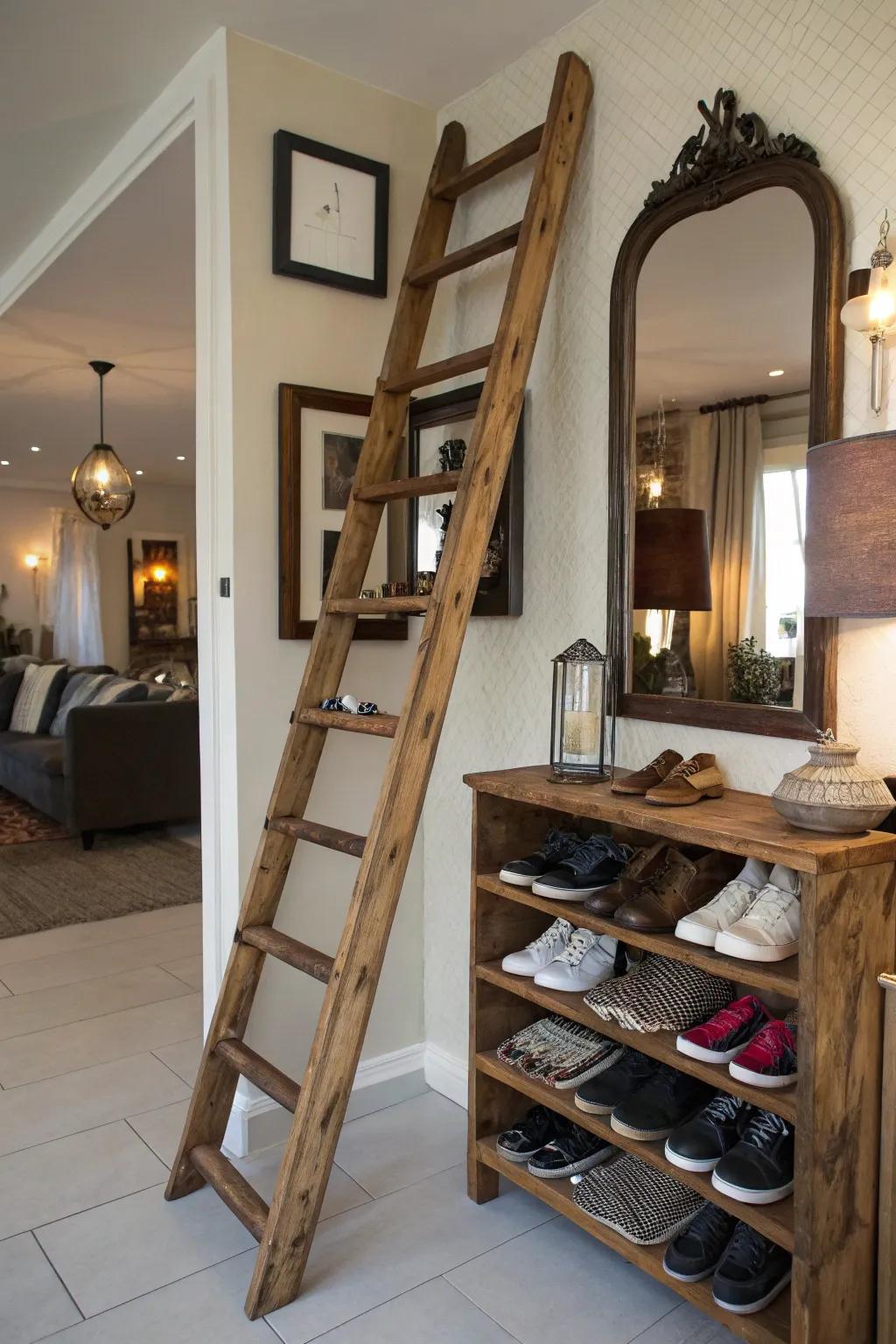 Keep your shoes organized with a ladder shoe rack.